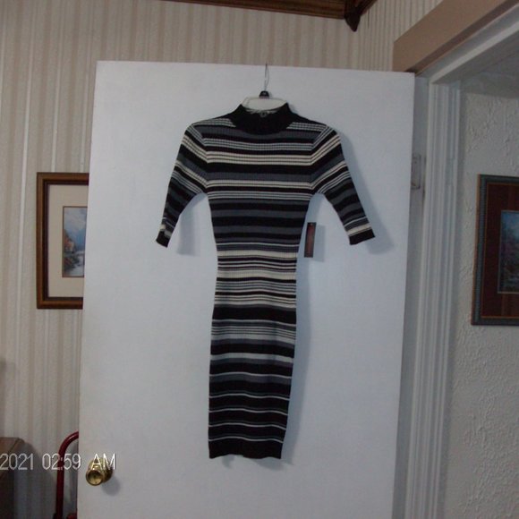 No Boundaries Dresses & Skirts - Black White Striped Stretch Bodycon Sweater Dress